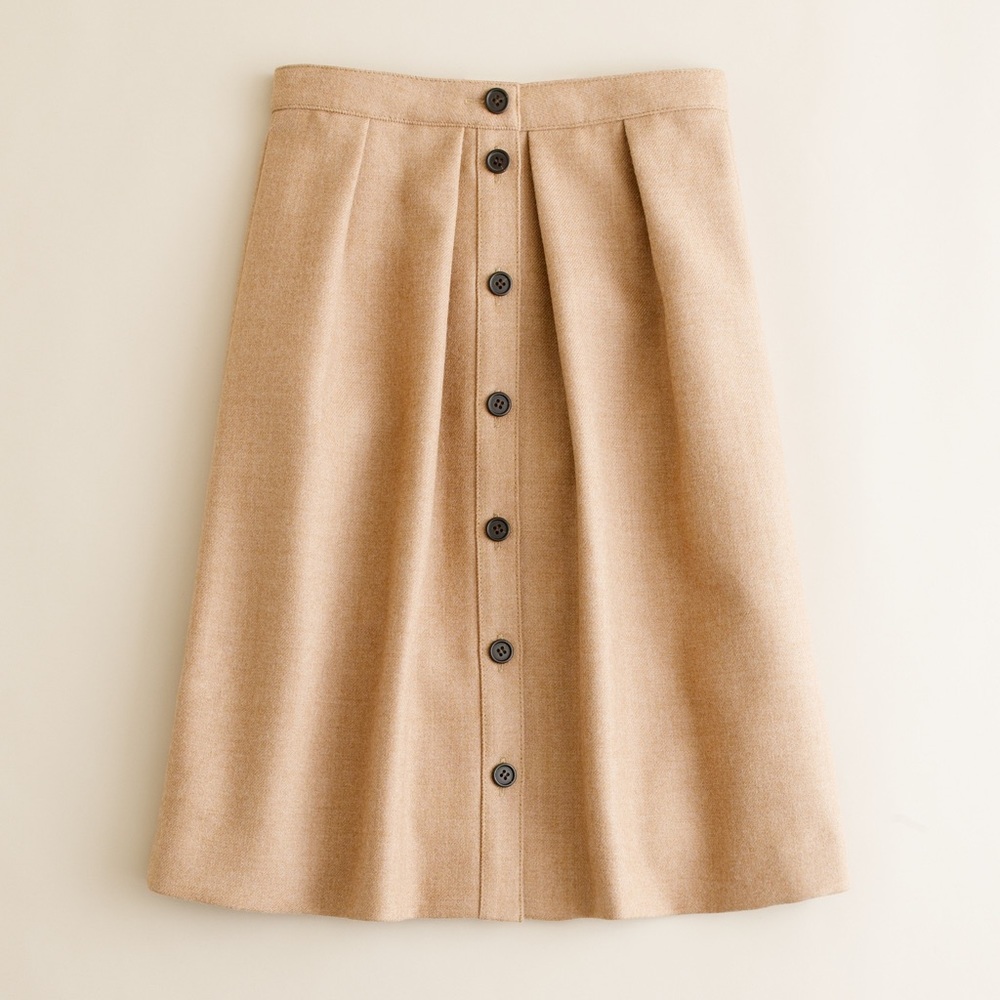 J.CREW Tan Flair Skirt in Double Surge Wool with Buttons